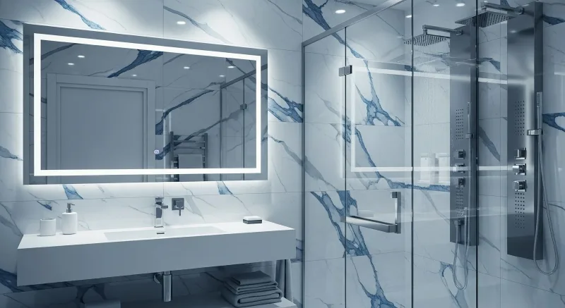 Instalación de baño — mueble suspendido, espejo y grifería
