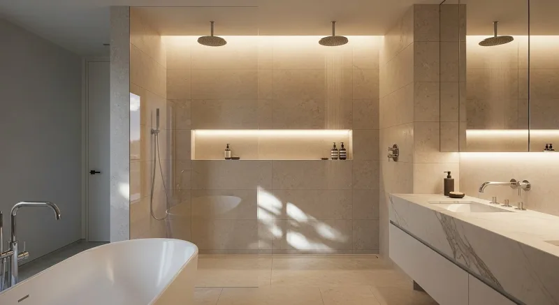 Reforma de baño completo — ducha walk-in y alicatado nuevo