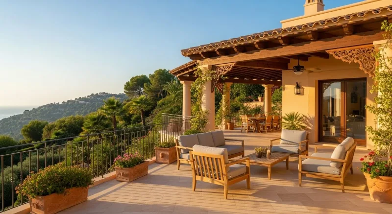 Terraza con vistas al mar — barandilla nueva y suelo cerámico